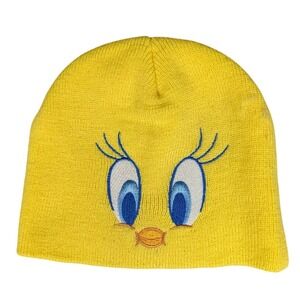 Looney Tunes Tweety Bird Embroidered Yellow Knit Beanie Hat Cartoon Character
